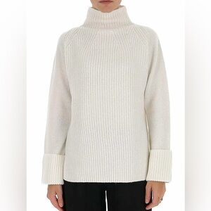 Vince Ribbed Mix Stritch Funnel Neck Raglan Sweater Roll Cuff Wool Office